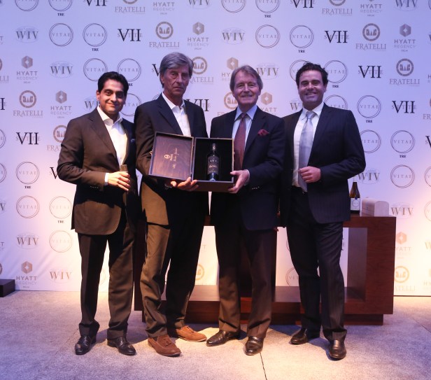 Kapil Sekhri, Piero Masi, Steven Spurrier & Alessio Secci unveiling the new vintage Sette 2011
