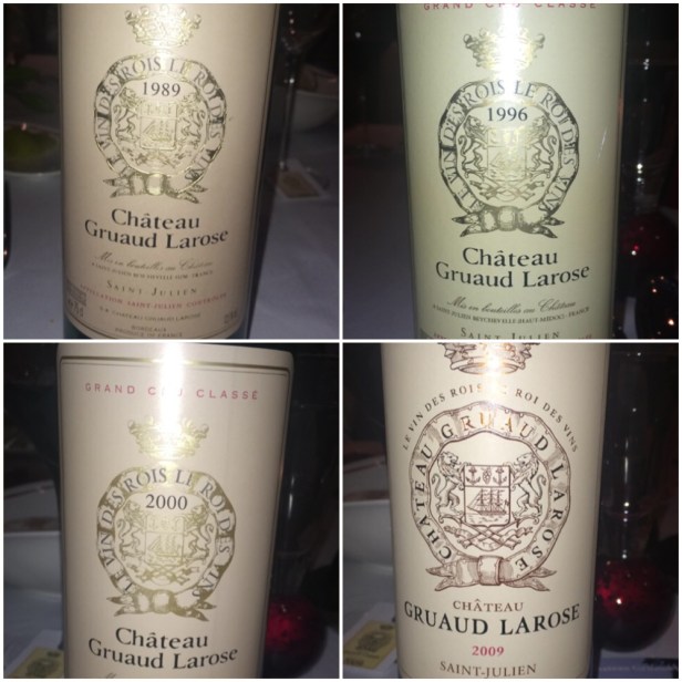 Some of the Vintages of Chateau Gruaud Larose served at the dinner