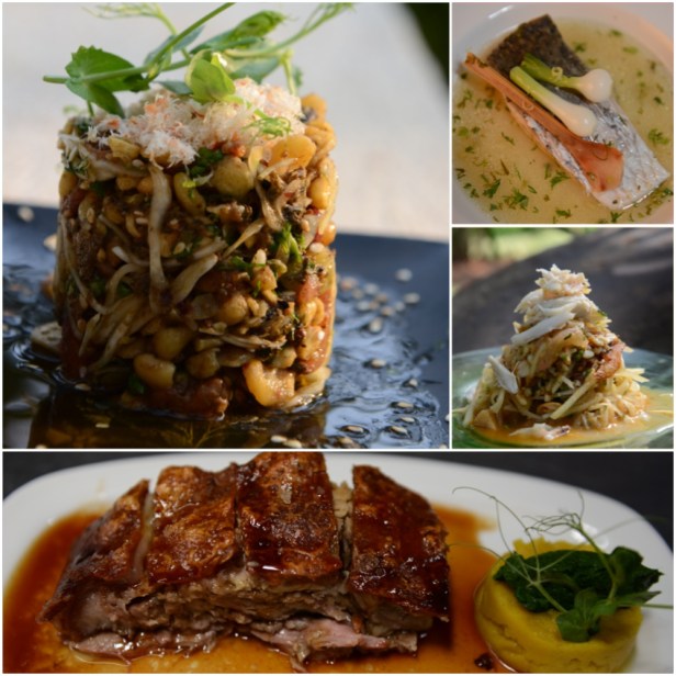 Pickled Tea Leaf Salad; Steamed Snapper; Spicy raw mango salad with crab meat ; Slow Roasted Pork : Photos Courtesy The Park 