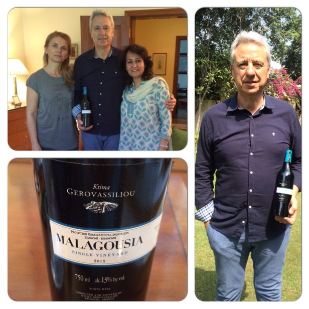 Vangelis Gerovassiliou & his wife with their award winning wine Malagousia 2015