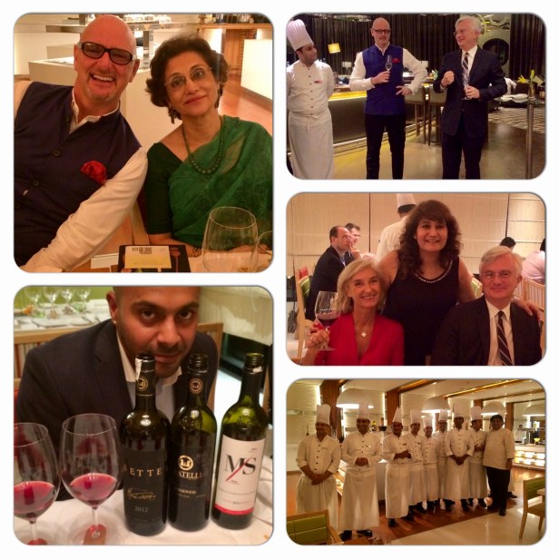 Sangiovese Trial by Fratelli Wines. In the photographs Craig Wedge Brand Director Fratelli Wines, Reva Singh Editor Sommelier India, Isabel & Tristan Beau de Lomenie, Chefs of Pullman New Delhi Aerocity.